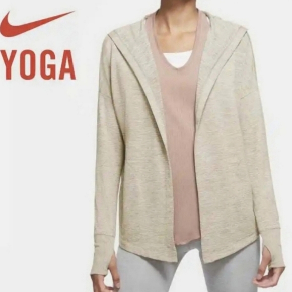 Nike Tops - Nike Yoga Womens Beige Hoodie Cardigan Sweatshirt Small